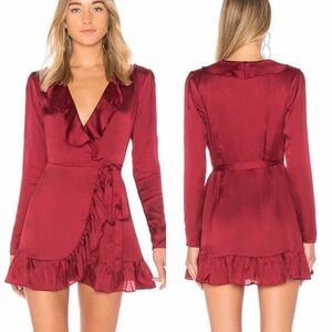 Lovers + Friends Flynn Wrap Mini Dress Size Small Burgundy Wine